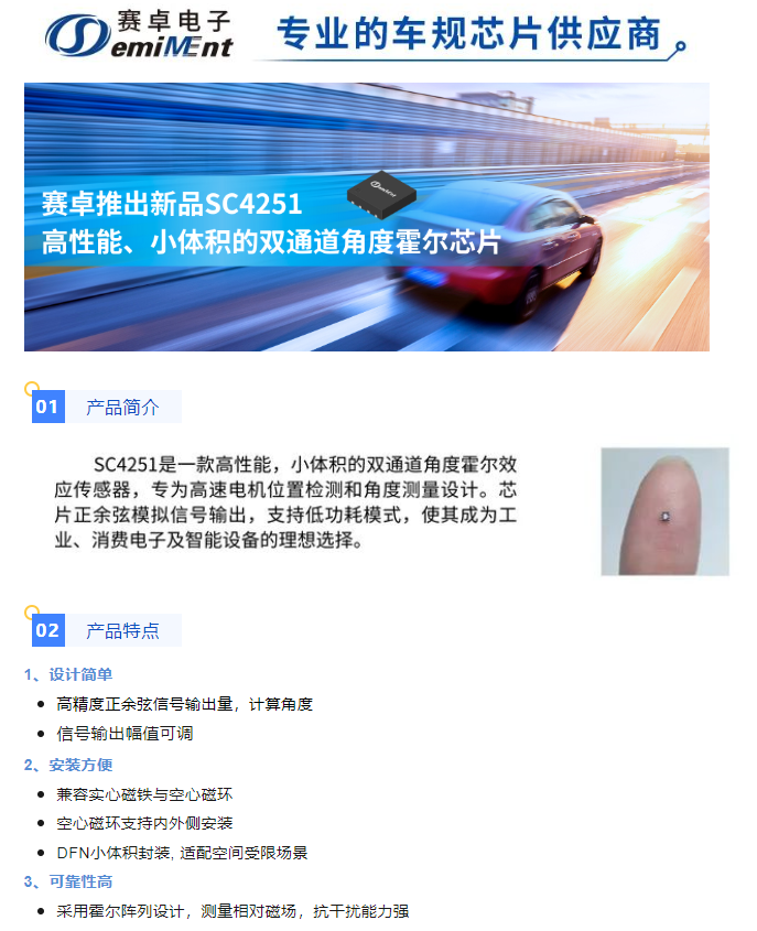 赛卓新品SC4251双通道霍尔编码器：小体积高性能，为电机打造可靠定位解决方案。