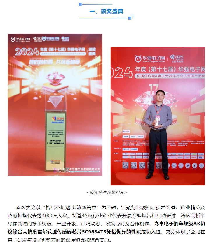 赛卓电子荣获“2024年度电子元器件行业国产品牌传感器/MEMS芯片创新成长企业”！